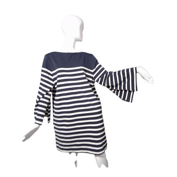 COS Nautical Prep Boat Neck Womens sz Medium Coastal Classic Flare Sleeve Dress - Picture 1 of 14